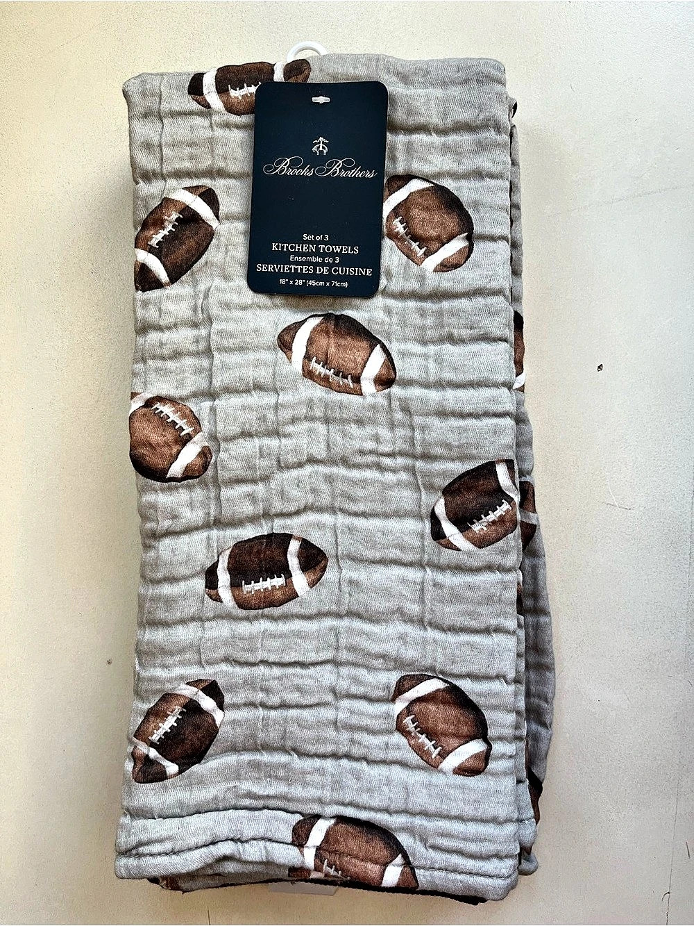 Brocks Brothers Football Kitchen Towels Set of 3 Gray & Brown NWT